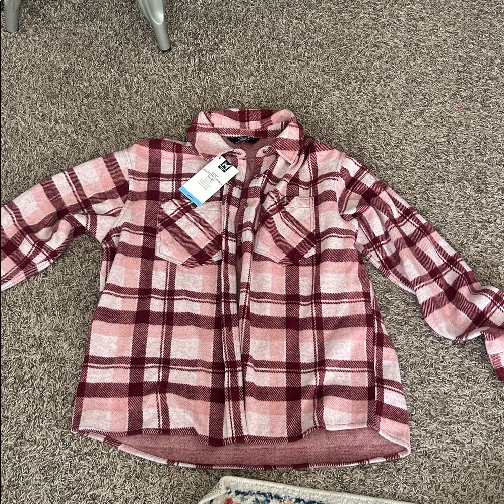 Plaid Button-Up Shirt in Pink and Burgundy